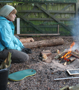 The author monitoring a tar experiment. Note the necessary provisions.