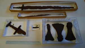 Artefacts from a Viking Age burial (AD 800-1050) found in Oslo. Photo: Linn Marie Krogsrud, courtesy of the Museum of Cultural History.